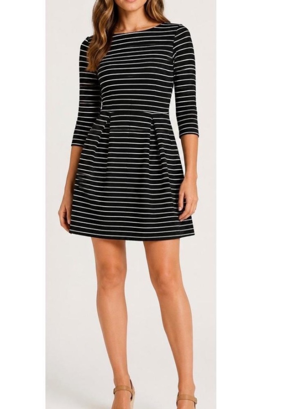 Banana republic black white striped boat neck fit and flare dress 6 petite